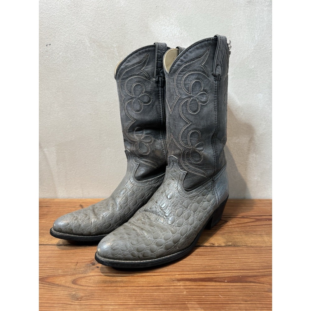 Acme Vintage Mens 11 D Gray Elephant Print Cowboy Boots USA 5978